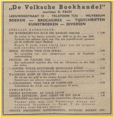 Advertentie in De Misthoorn van 4 april 1942. Via delpher.nl