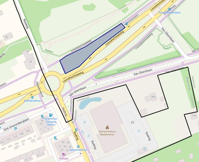 Kaart van het demonstratievak langs de loosdrecthseweg, voor de rotonde